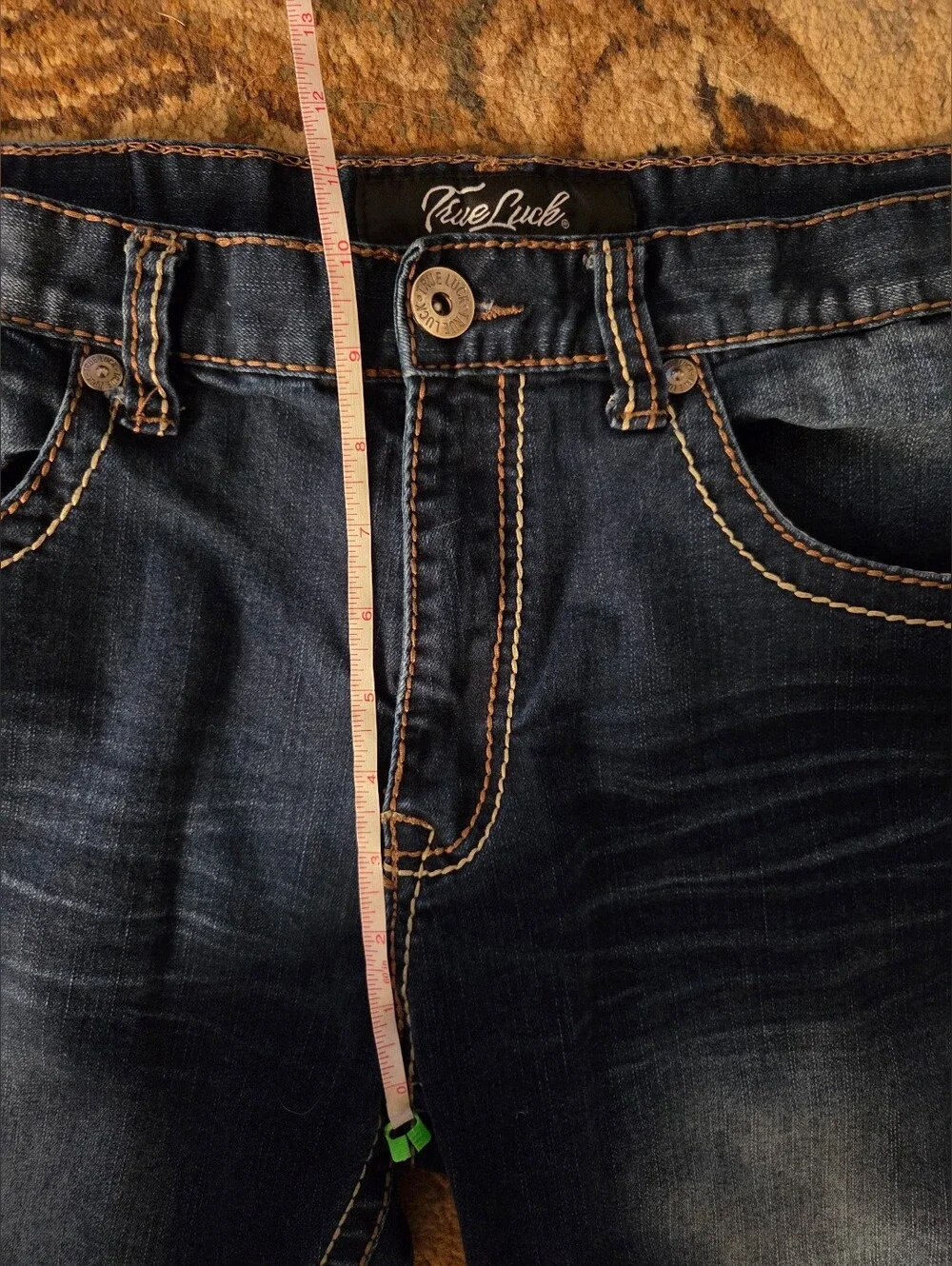 True Luck Men's Jeans Stretch Medium Wash Size 34x30 Embroidered Bootcut EUC